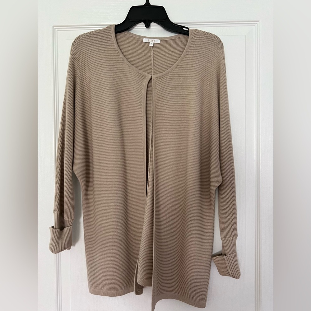Tan Ribbed Open Cardigan